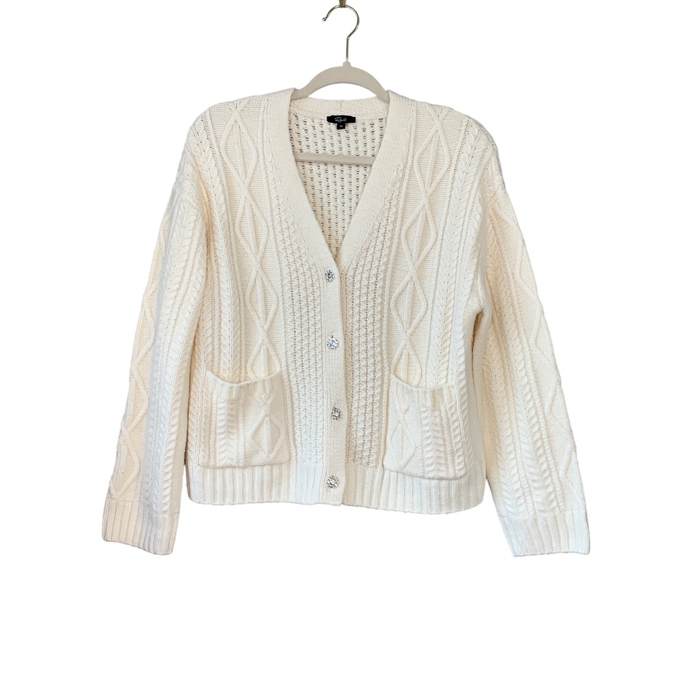 Rails Cream Bixby Cable Knit Cardigan Sweater with Jewel Buttons‎ - Women's XS
